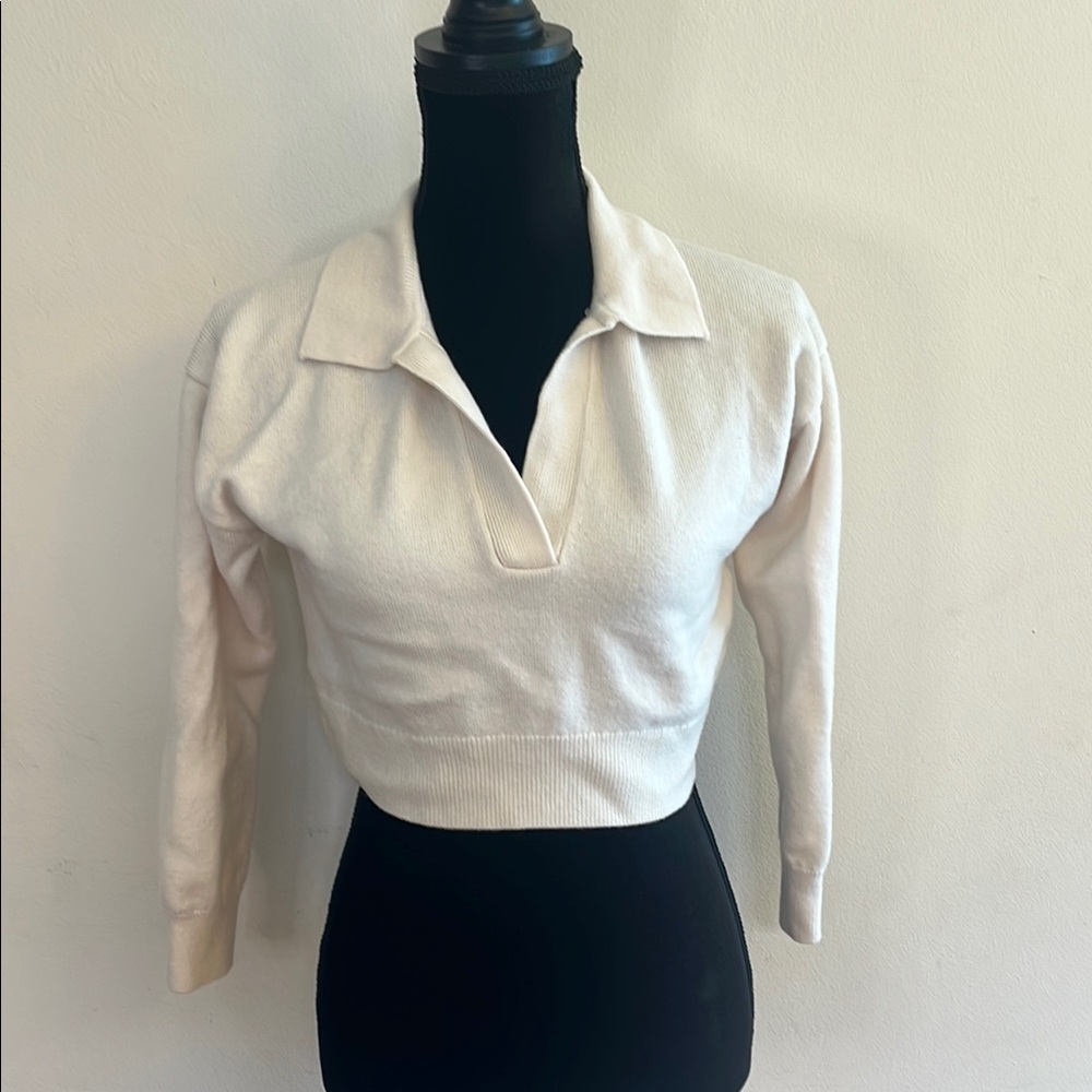 Wilfred Cream Polo Crop Top Fitted Style